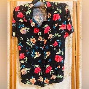 Vintage 90s Black and Tropical Rainbow Floral Print